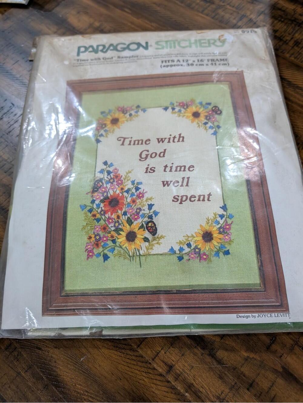 Paragon Stitchery Time With God Sampler #0919 Flowers Fits 12” x 16” Frame Vtg